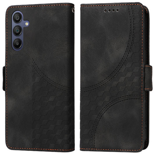 For Samsung Galaxy A16 5G / A16 4G Case PU Leather Phone Cover Rhombus Starry Imprinted - Black