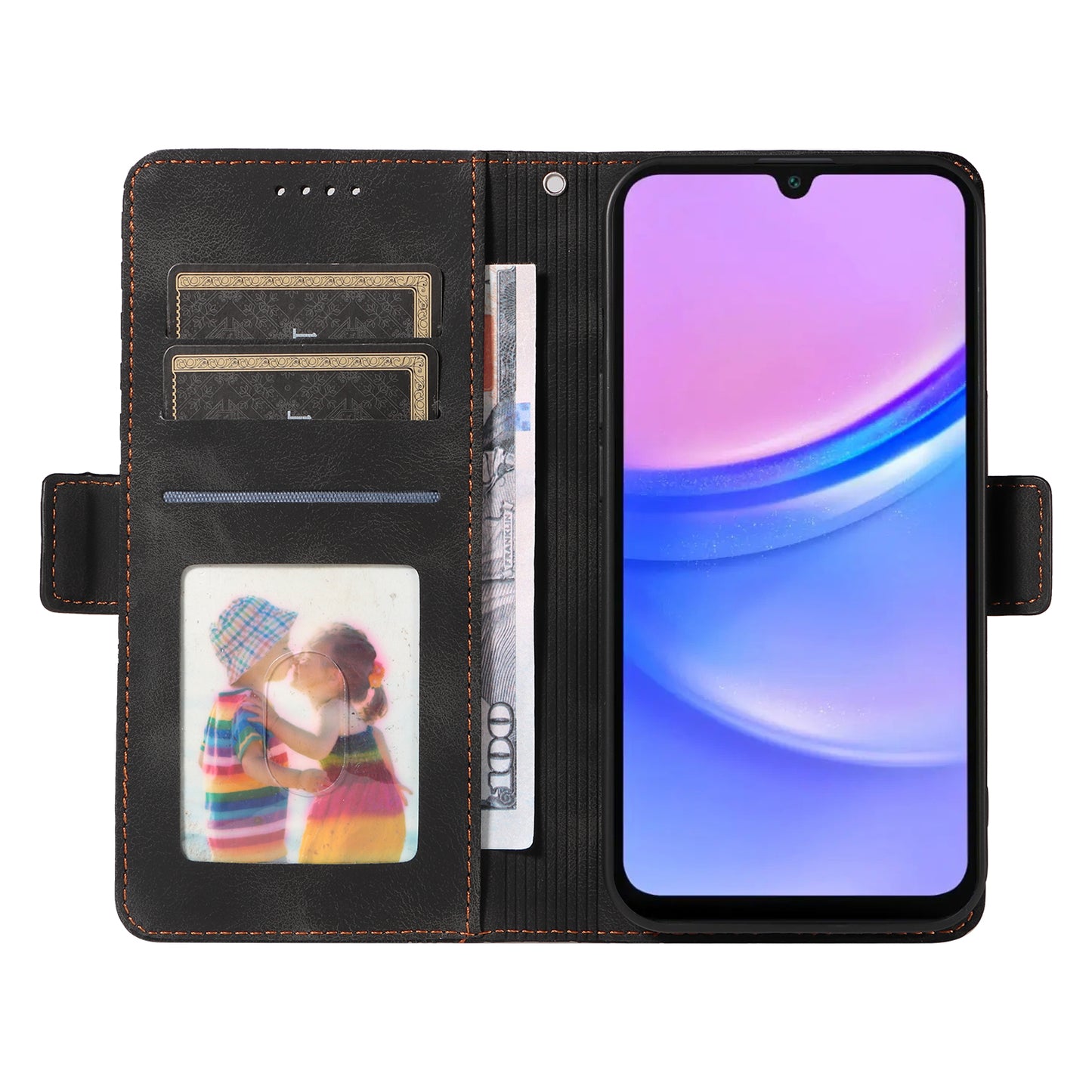 For Samsung Galaxy A16 5G / A16 4G Case PU Leather Phone Cover Rhombus Starry Imprinted - Black