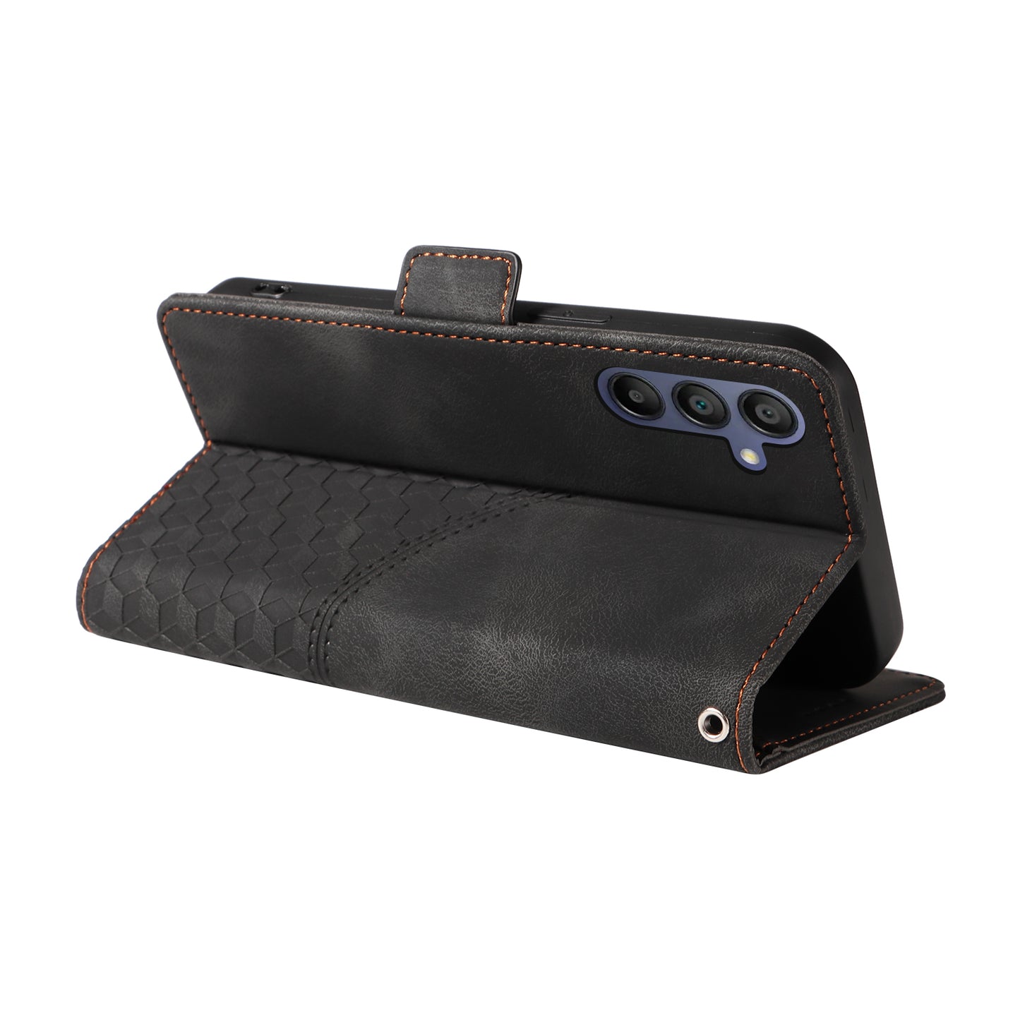 For Samsung Galaxy A16 5G / A16 4G Case PU Leather Phone Cover Rhombus Starry Imprinted - Black