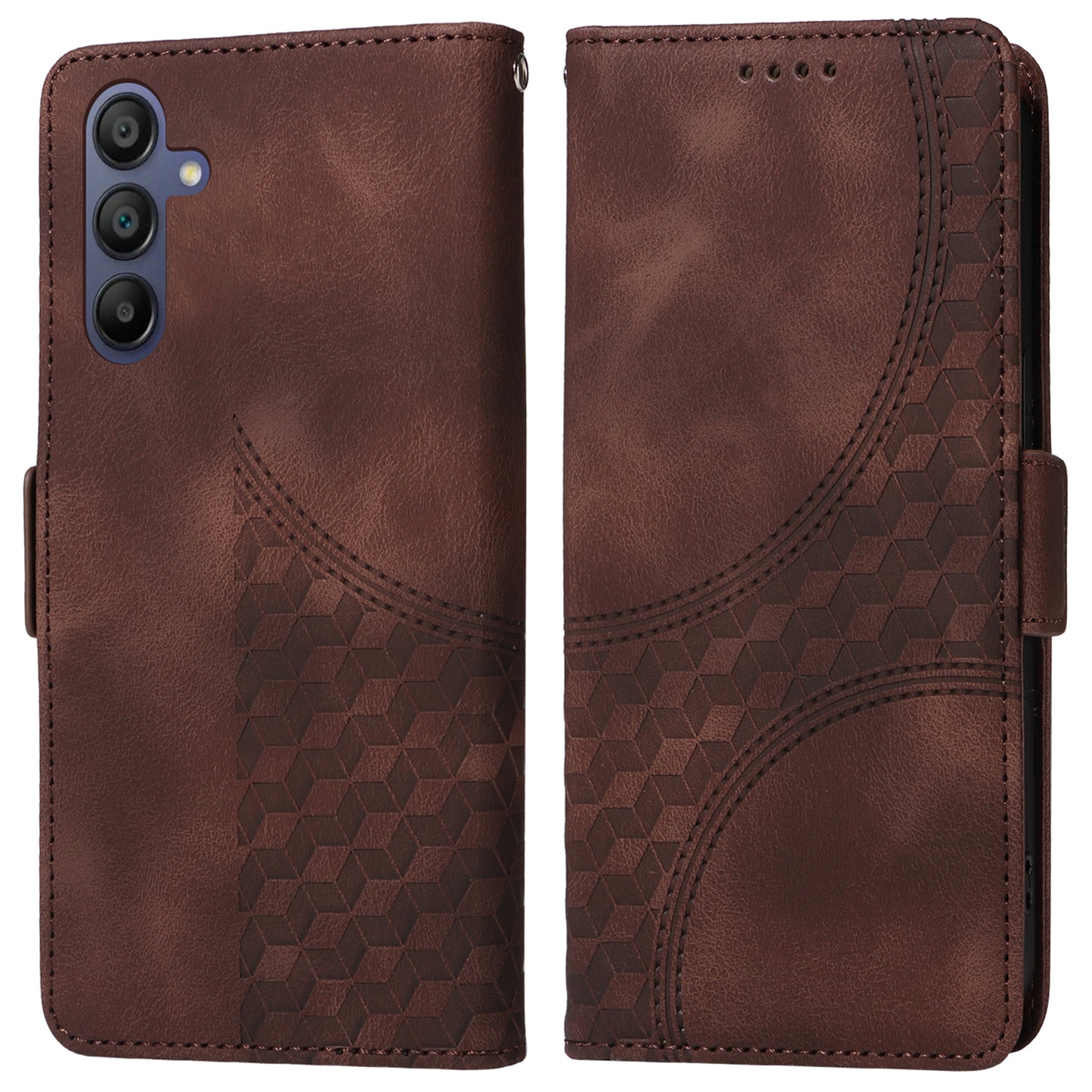 For Samsung Galaxy A16 5G / A16 4G Case PU Leather Phone Cover Rhombus Starry Imprinted - Brown