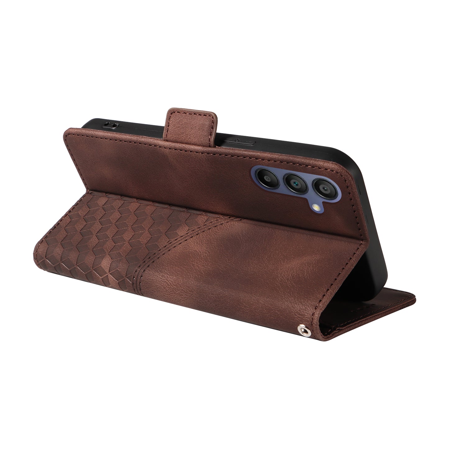 For Samsung Galaxy A16 5G / A16 4G Case PU Leather Phone Cover Rhombus Starry Imprinted - Brown