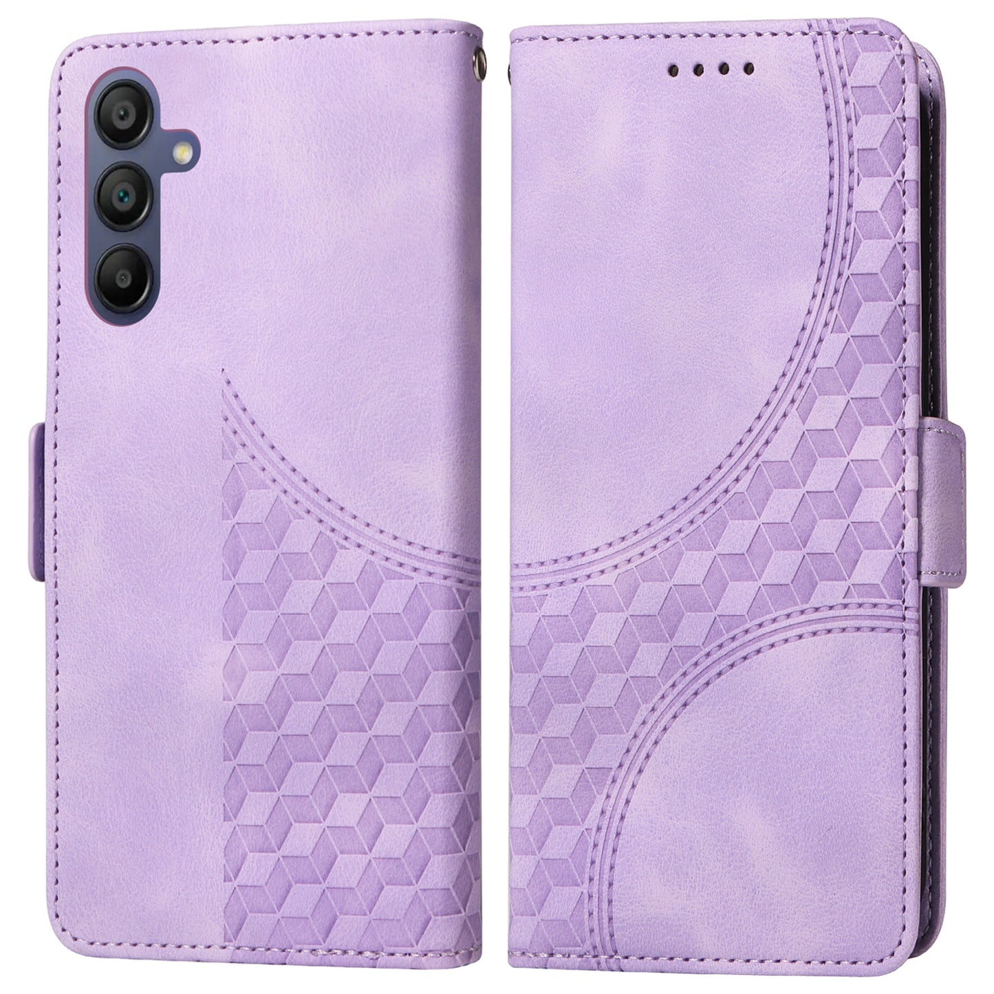 For Samsung Galaxy A16 5G / A16 4G Case PU Leather Phone Cover Rhombus Starry Imprinted - Purple