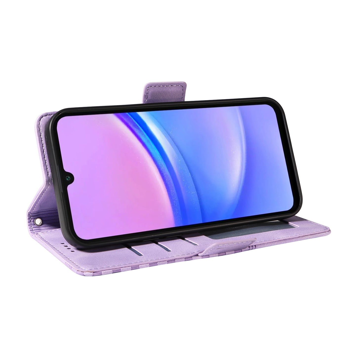 For Samsung Galaxy A16 5G / A16 4G Case PU Leather Phone Cover Rhombus Starry Imprinted - Purple