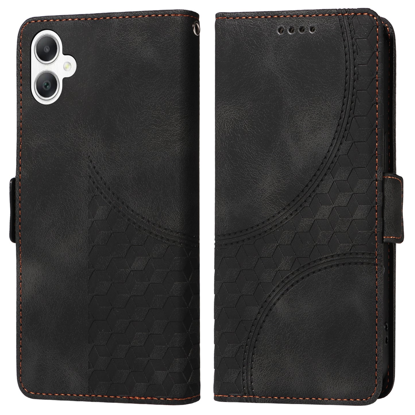 For Samsung Galaxy A06 Case PU Leather Phone Cover Rhombus Starry Imprinted - Black