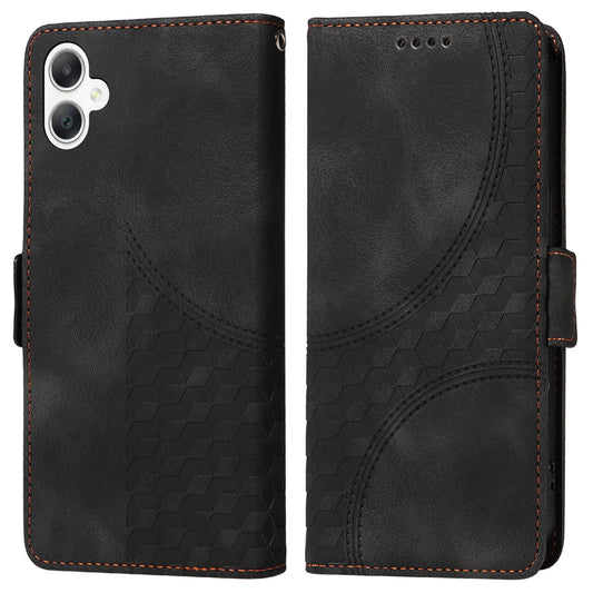 For Samsung Galaxy A06 Case PU Leather Phone Cover Rhombus Starry Imprinted - Black