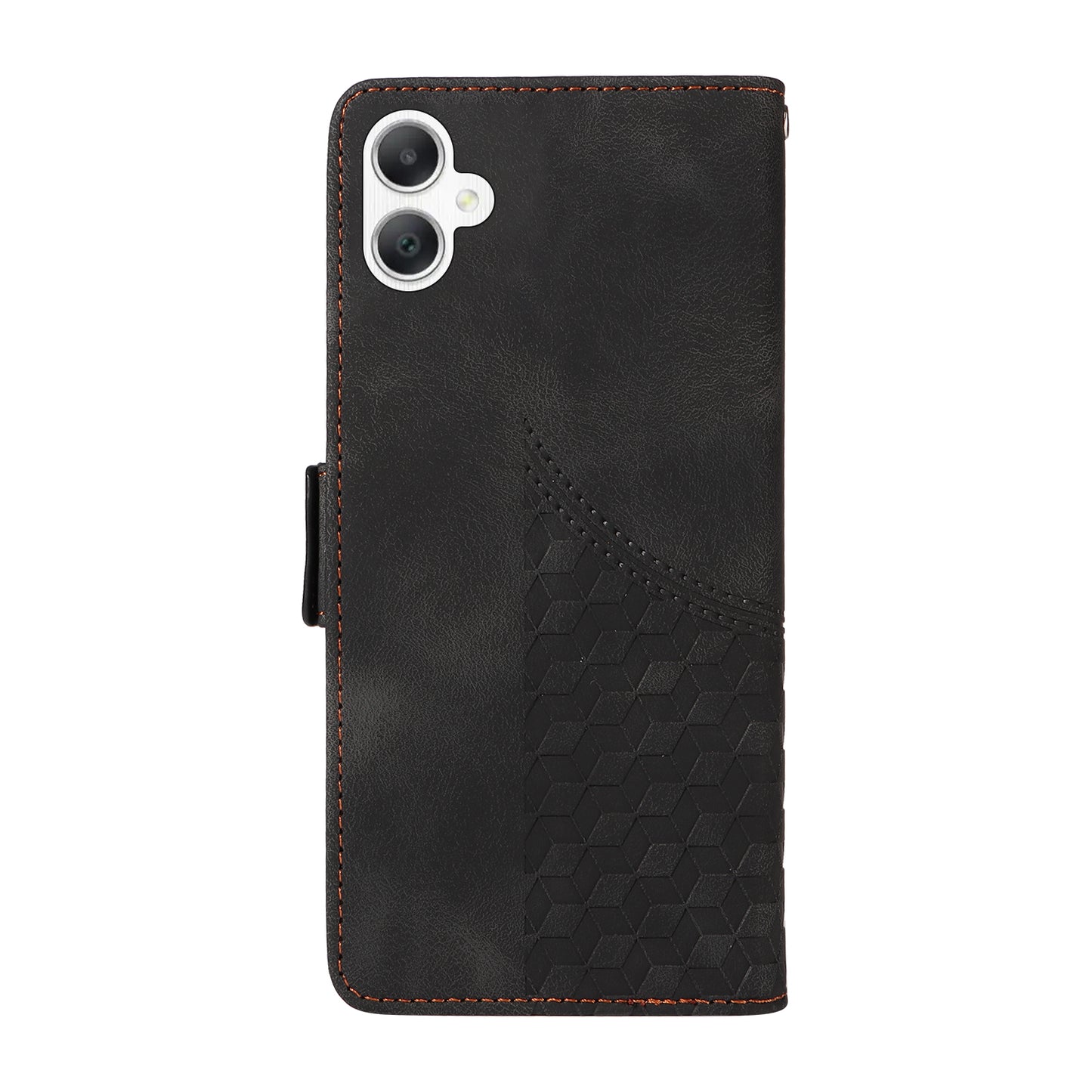 For Samsung Galaxy A06 Case PU Leather Phone Cover Rhombus Starry Imprinted - Black