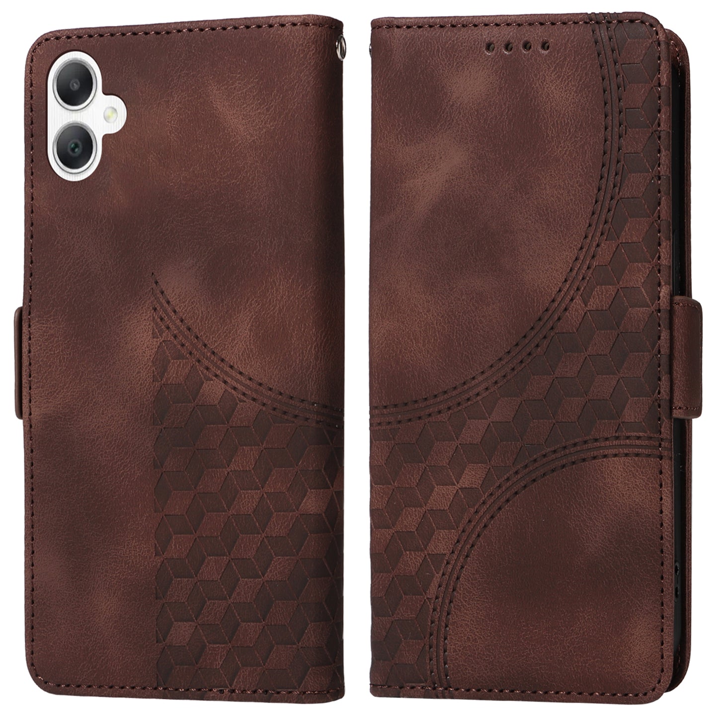 For Samsung Galaxy A06 Case PU Leather Phone Cover Rhombus Starry Imprinted - Brown