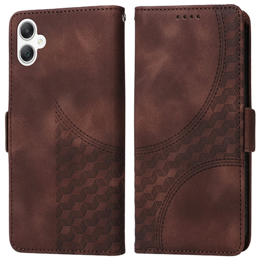 For Samsung Galaxy A06 Case PU Leather Phone Cover Rhombus Starry Imprinted - Brown