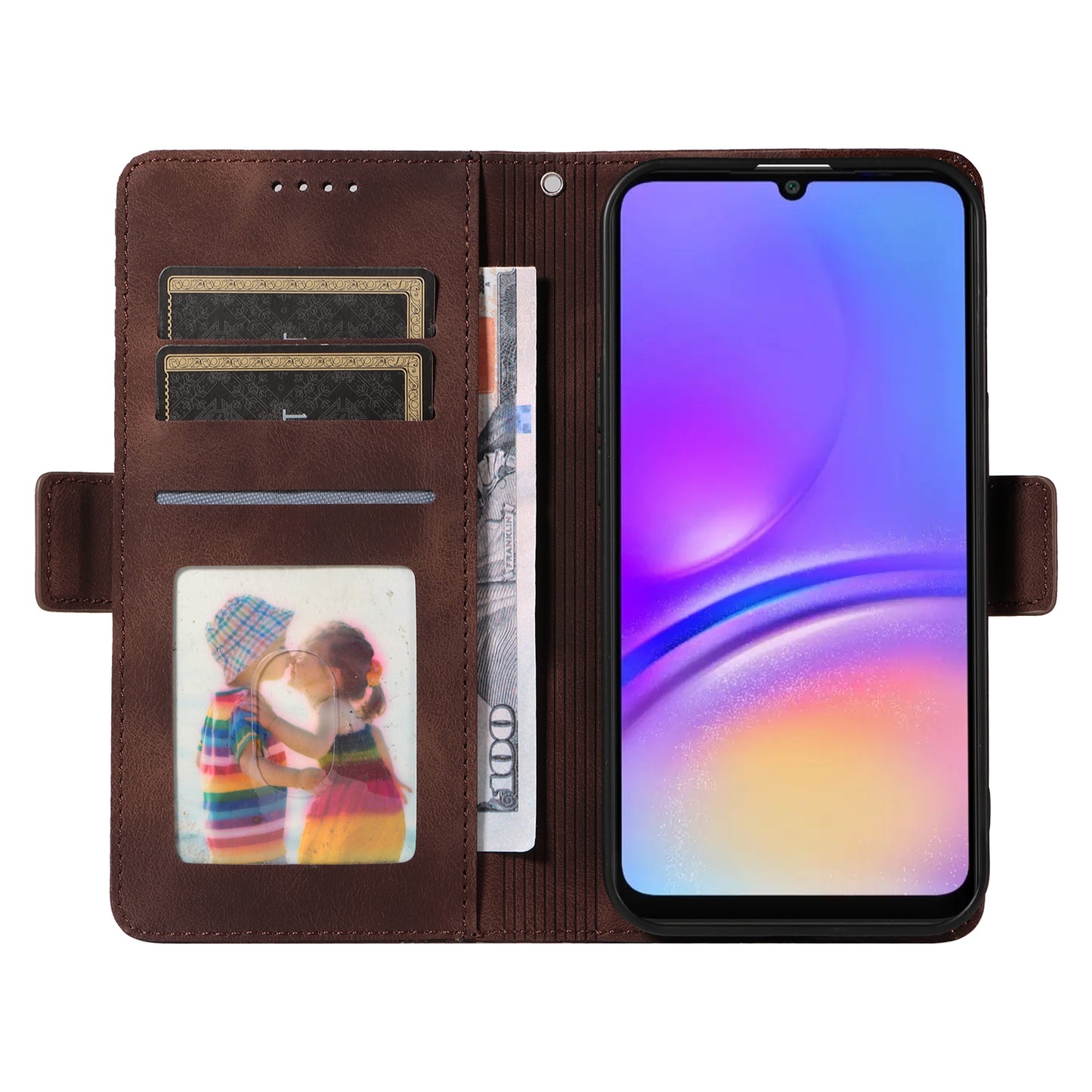 For Samsung Galaxy A06 Case PU Leather Phone Cover Rhombus Starry Imprinted - Brown