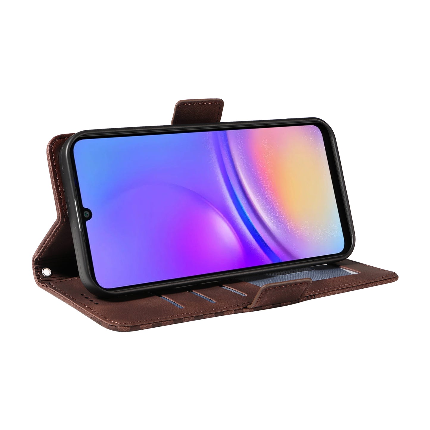 For Samsung Galaxy A06 Case PU Leather Phone Cover Rhombus Starry Imprinted - Brown