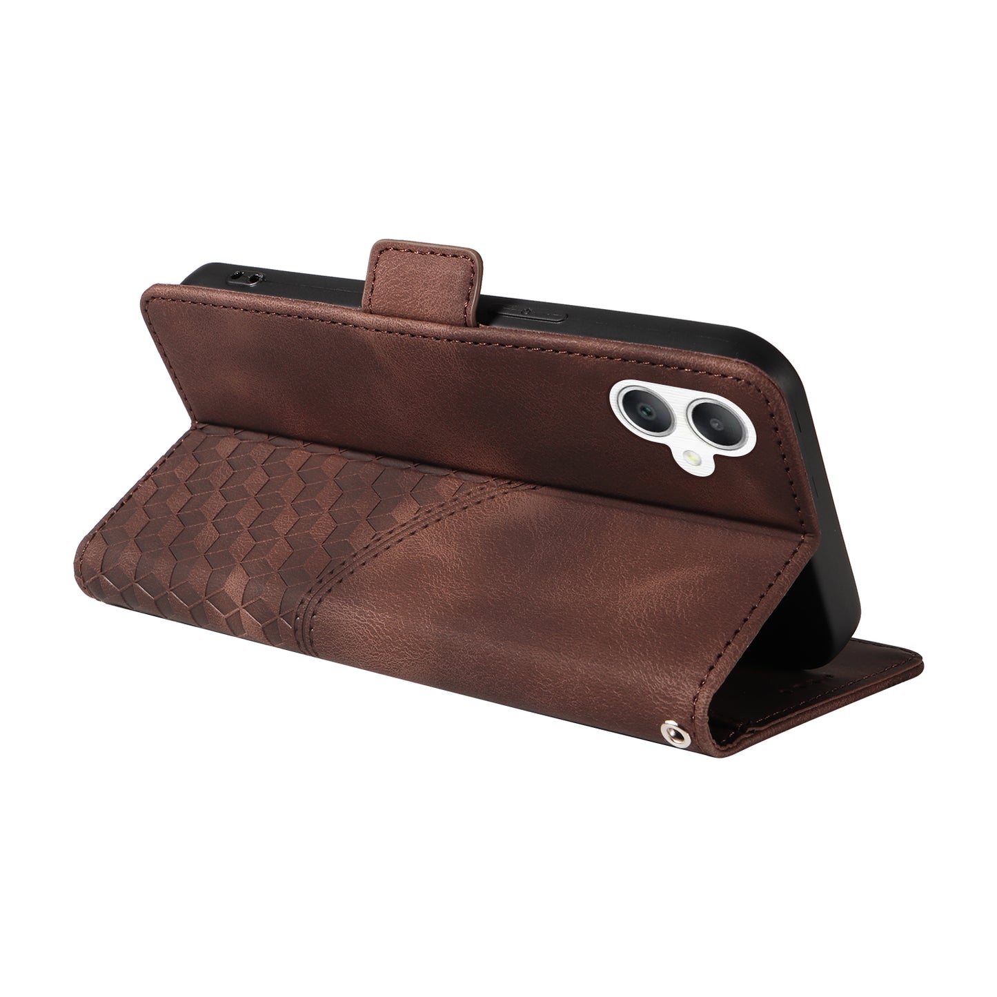 For Samsung Galaxy A06 Case PU Leather Phone Cover Rhombus Starry Imprinted - Brown