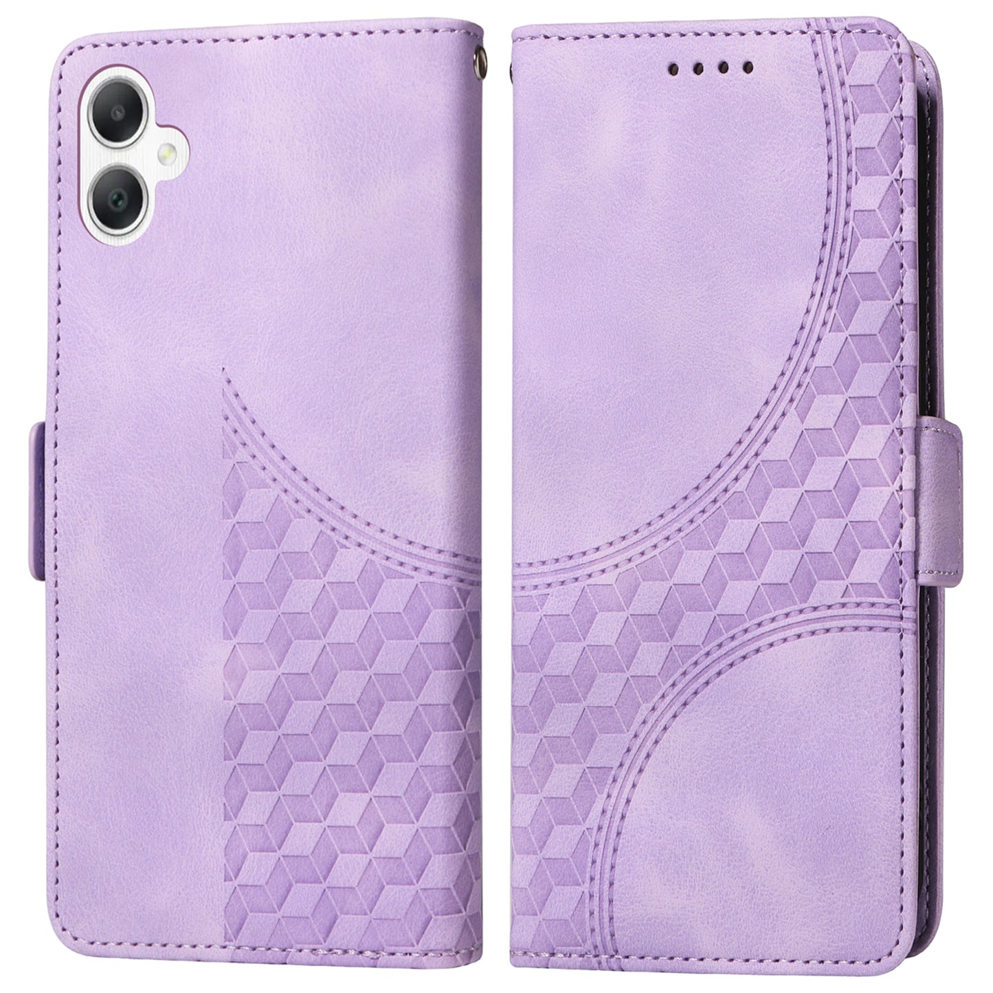 For Samsung Galaxy A06 Case PU Leather Phone Cover Rhombus Starry Imprinted - Purple