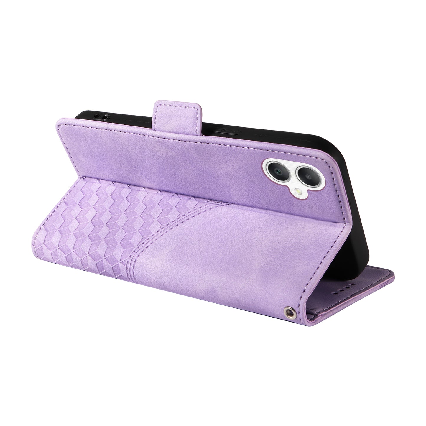 For Samsung Galaxy A06 Case PU Leather Phone Cover Rhombus Starry Imprinted - Purple