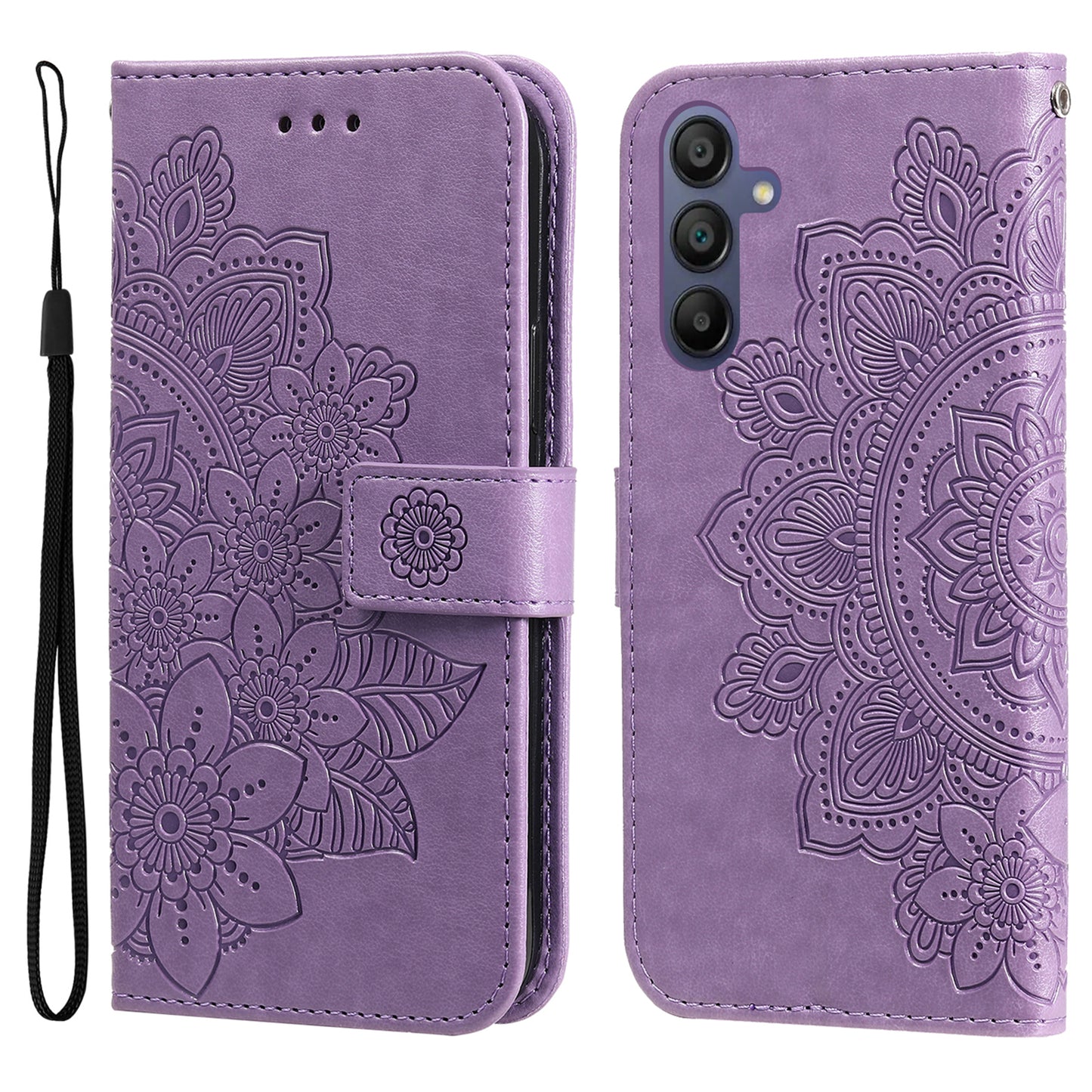 For Samsung Galaxy A16 5G / A16 4G Case PU Leather Wallet Floral Phone Cover Stand View - Purple