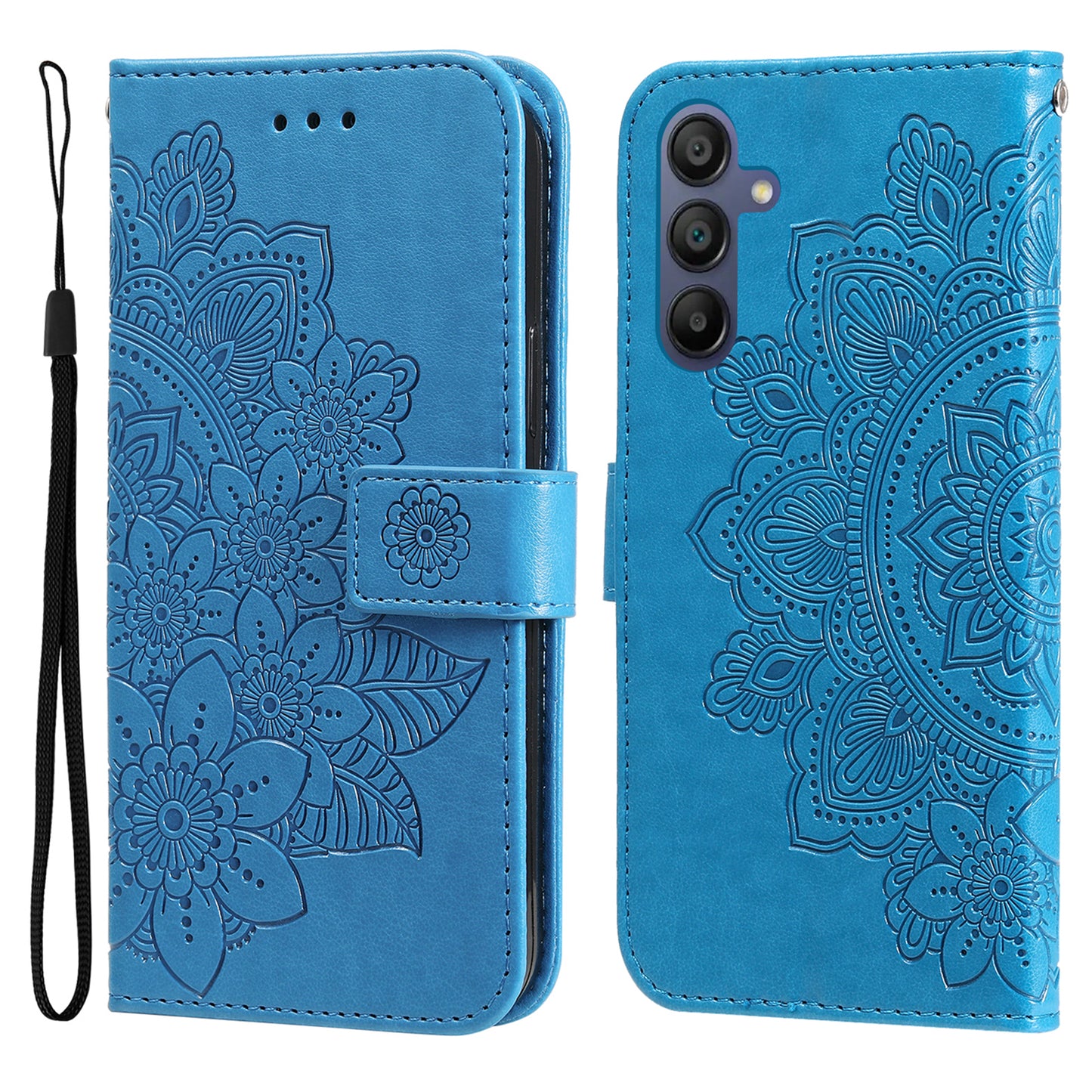 For Samsung Galaxy A16 5G / A16 4G Case PU Leather Wallet Floral Phone Cover Stand View - Blue