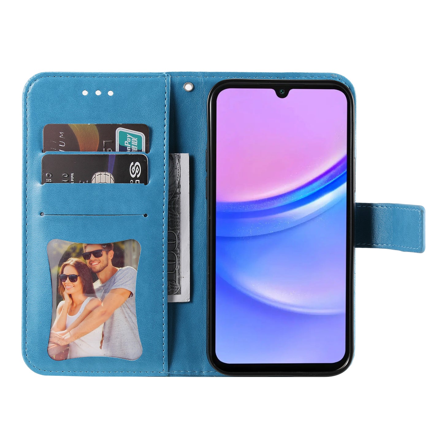 For Samsung Galaxy A16 5G / A16 4G Case PU Leather Wallet Floral Phone Cover Stand View - Blue