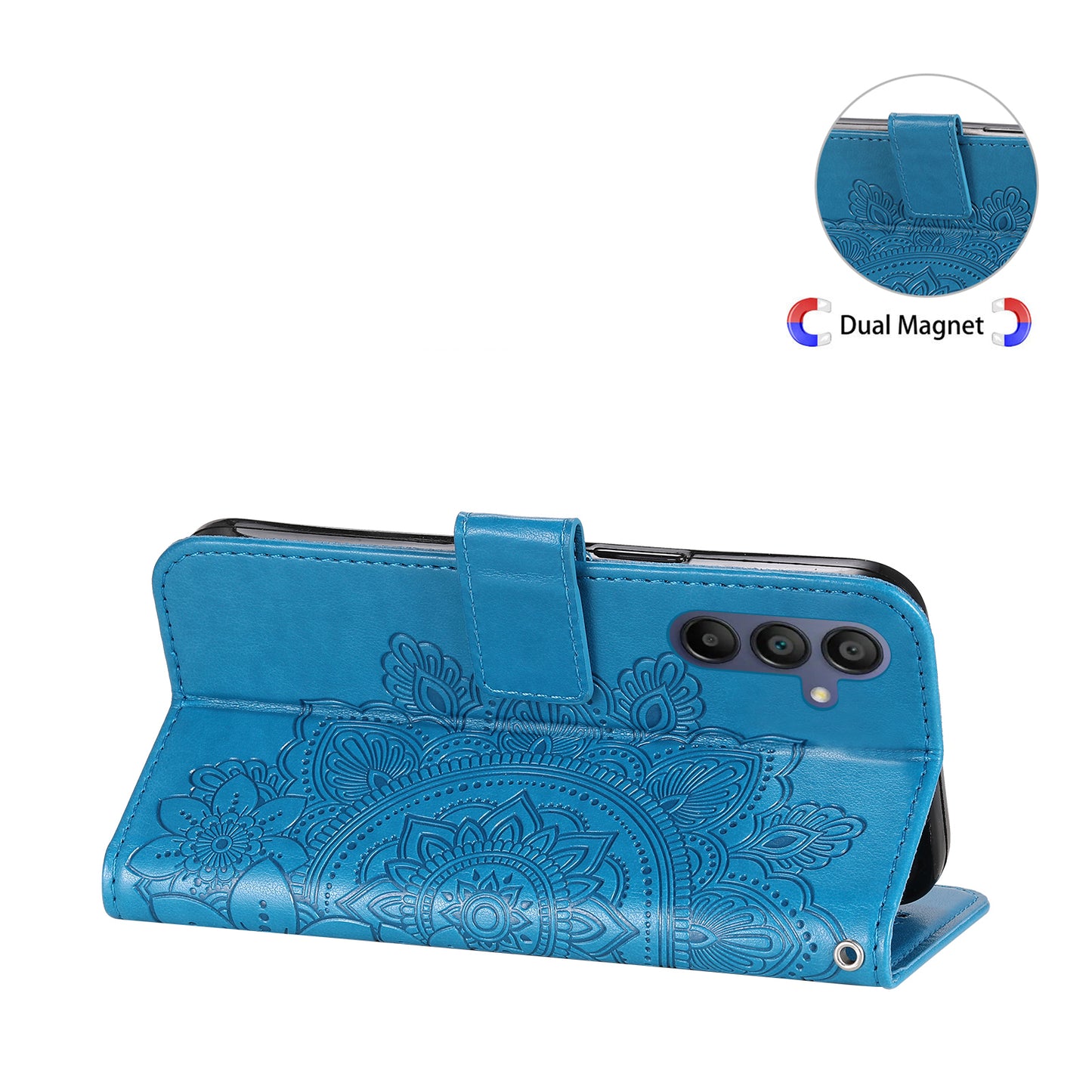 For Samsung Galaxy A16 5G / A16 4G Case PU Leather Wallet Floral Phone Cover Stand View - Blue