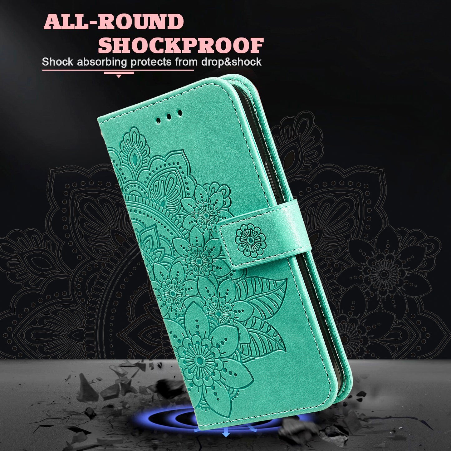For Samsung Galaxy A16 5G / A16 4G Case PU Leather Wallet Floral Phone Cover Stand View - Green