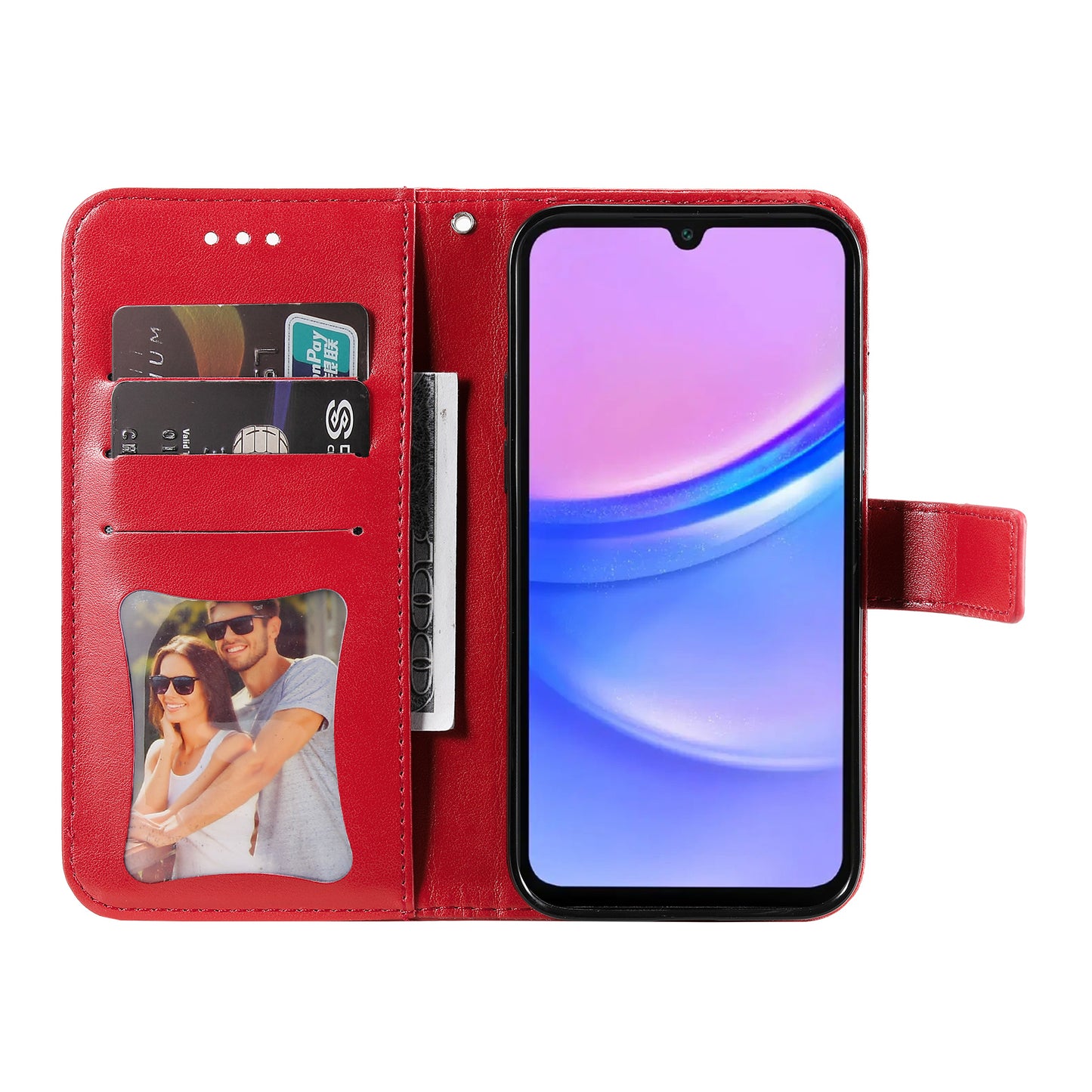 For Samsung Galaxy A16 5G / A16 4G Case PU Leather Wallet Floral Phone Cover Stand View - Red