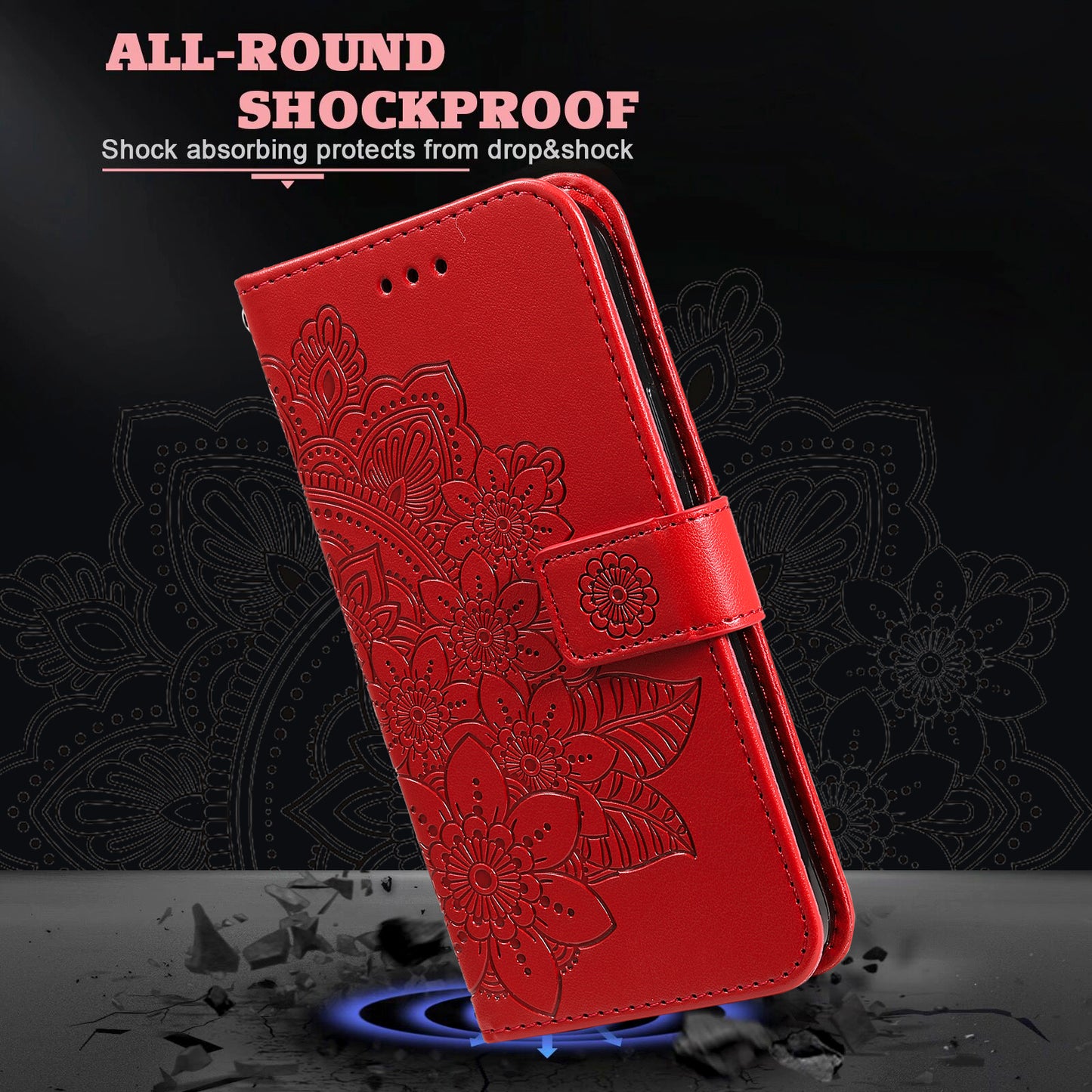 For Samsung Galaxy A16 5G / A16 4G Case PU Leather Wallet Floral Phone Cover Stand View - Red