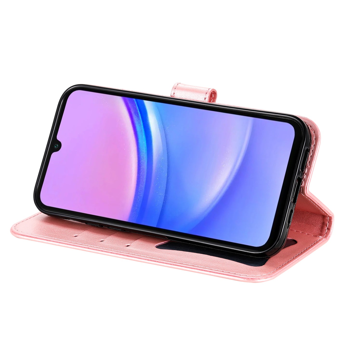 For Samsung Galaxy A16 5G / A16 4G Case PU Leather Wallet Floral Phone Cover Stand View - Pink