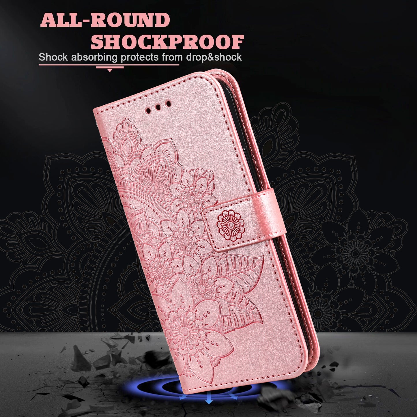 For Samsung Galaxy A16 5G / A16 4G Case PU Leather Wallet Floral Phone Cover Stand View - Pink