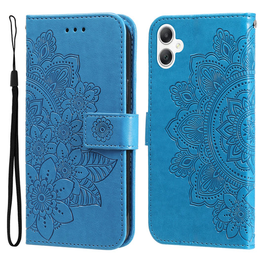 For Samsung Galaxy A06 Case PU Leather Wallet Floral Phone Cover Stand View - Blue