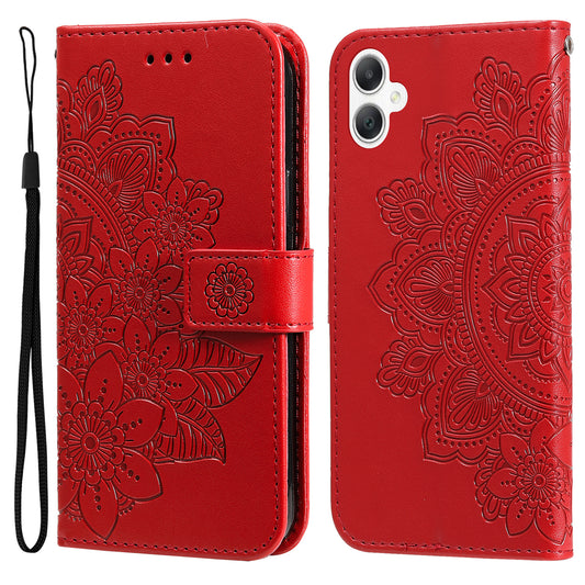 For Samsung Galaxy A06 Case PU Leather Wallet Floral Phone Cover Stand View - Red