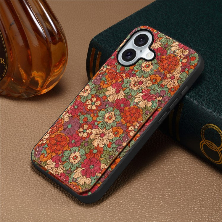 For iPhone 16 Plus Case with Card Holder Flowers Design Leather Phone Cover Kickstand - Summer  /  Red