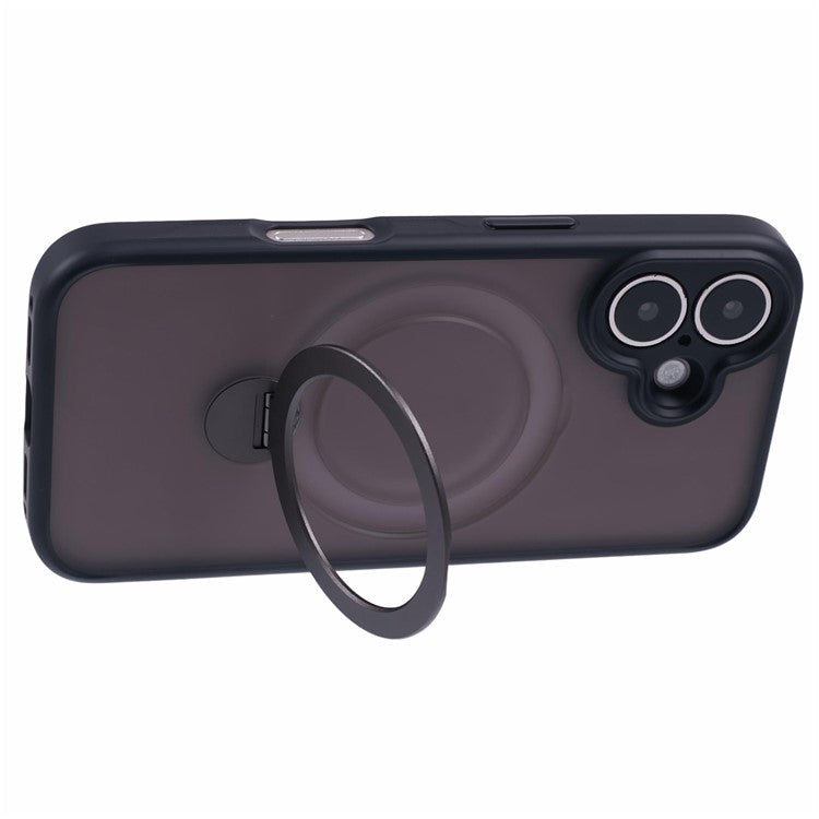 For iPhone 16 Plus Case Rotatable Magnetic Kickstand TPU+PC Matte Phone Cover - Black