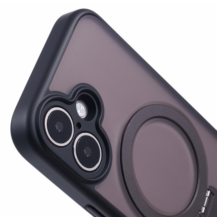 For iPhone 16 Plus Case Rotatable Magnetic Kickstand TPU+PC Matte Phone Cover - Black