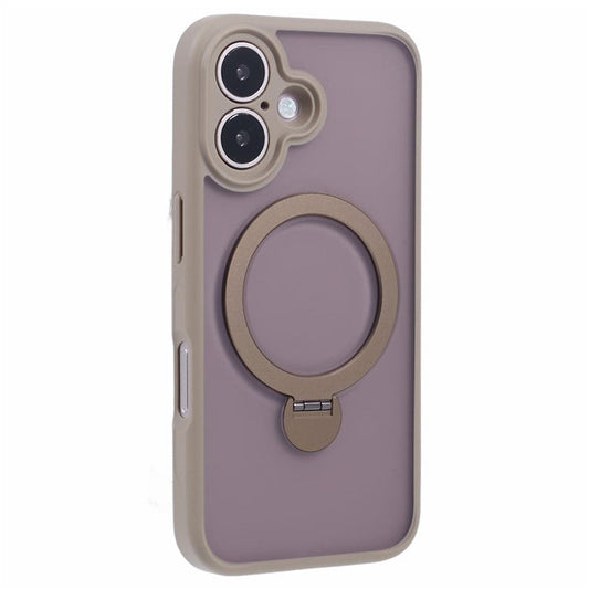 For iPhone 16 Plus Case Rotatable Magnetic Kickstand TPU+PC Matte Phone Cover - Titanium Gold