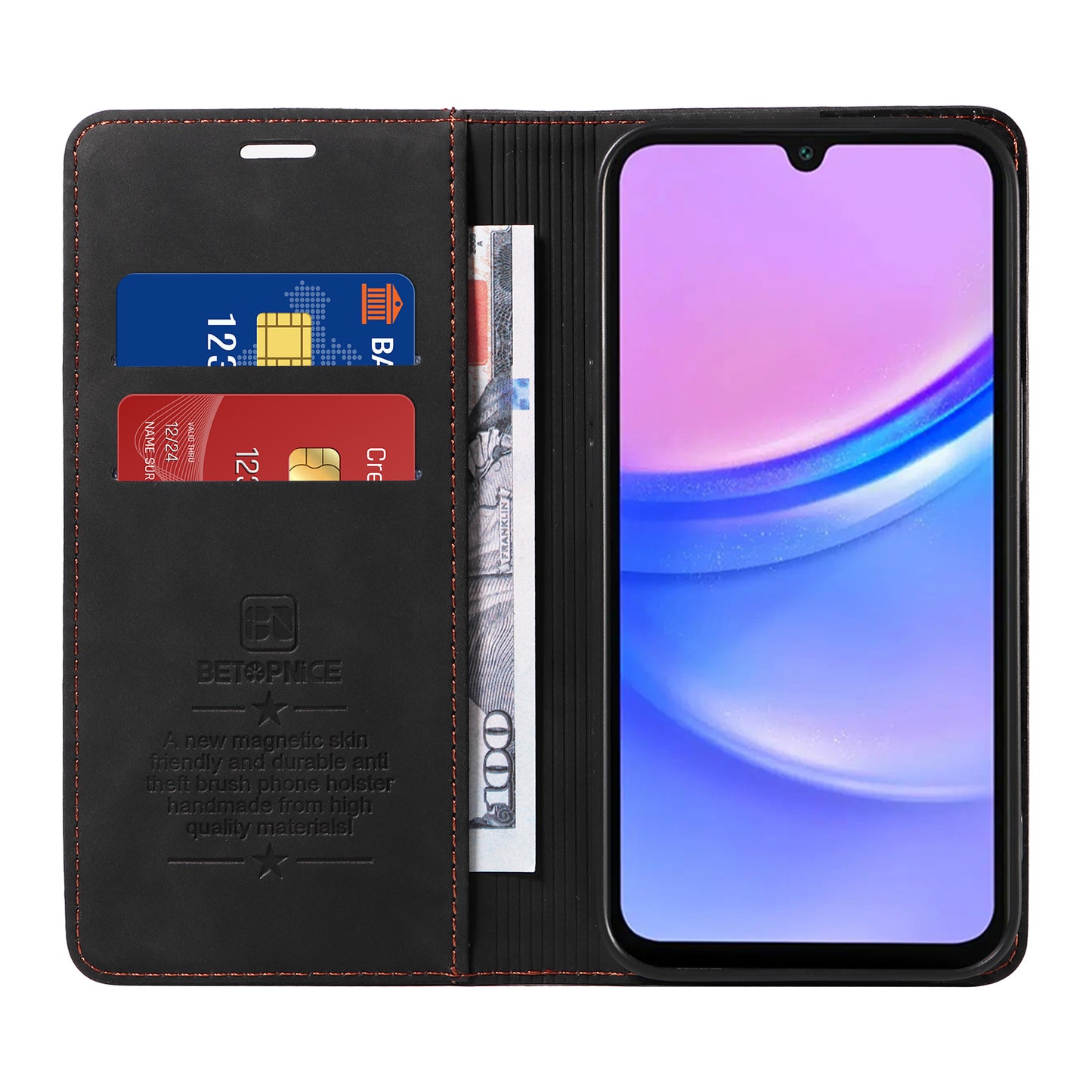BETOPNICE 003 For Samsung Galaxy A16 5G / A16 4G Stand Case Anti-Scratch Leather Wallet Phone Cover - Black