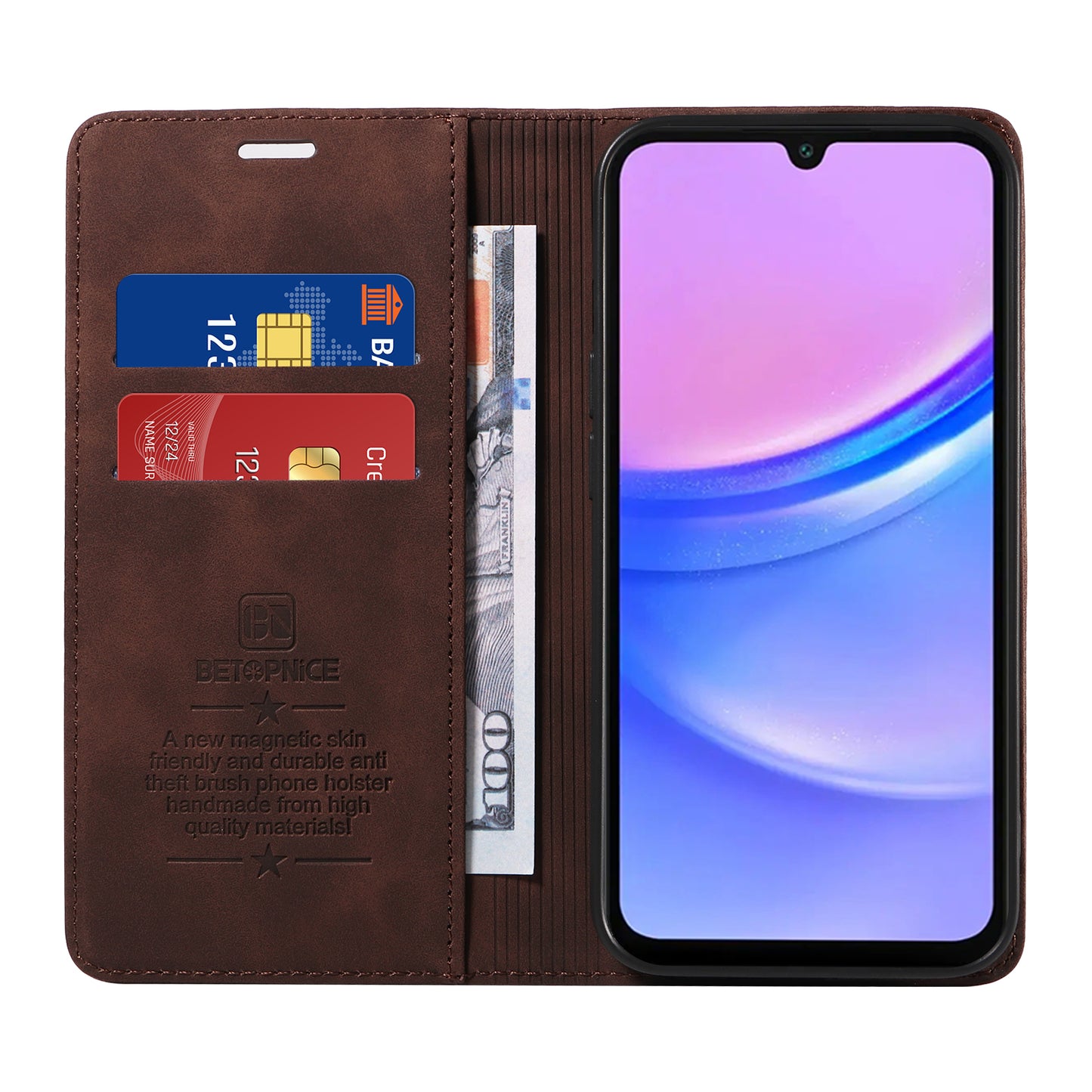 BETOPNICE 003 For Samsung Galaxy A16 5G / A16 4G Stand Case Anti-Scratch Leather Wallet Phone Cover - Brown