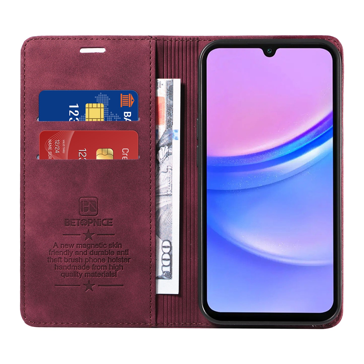 BETOPNICE 003 For Samsung Galaxy A16 5G / A16 4G Stand Case Anti-Scratch Leather Wallet Phone Cover - Red