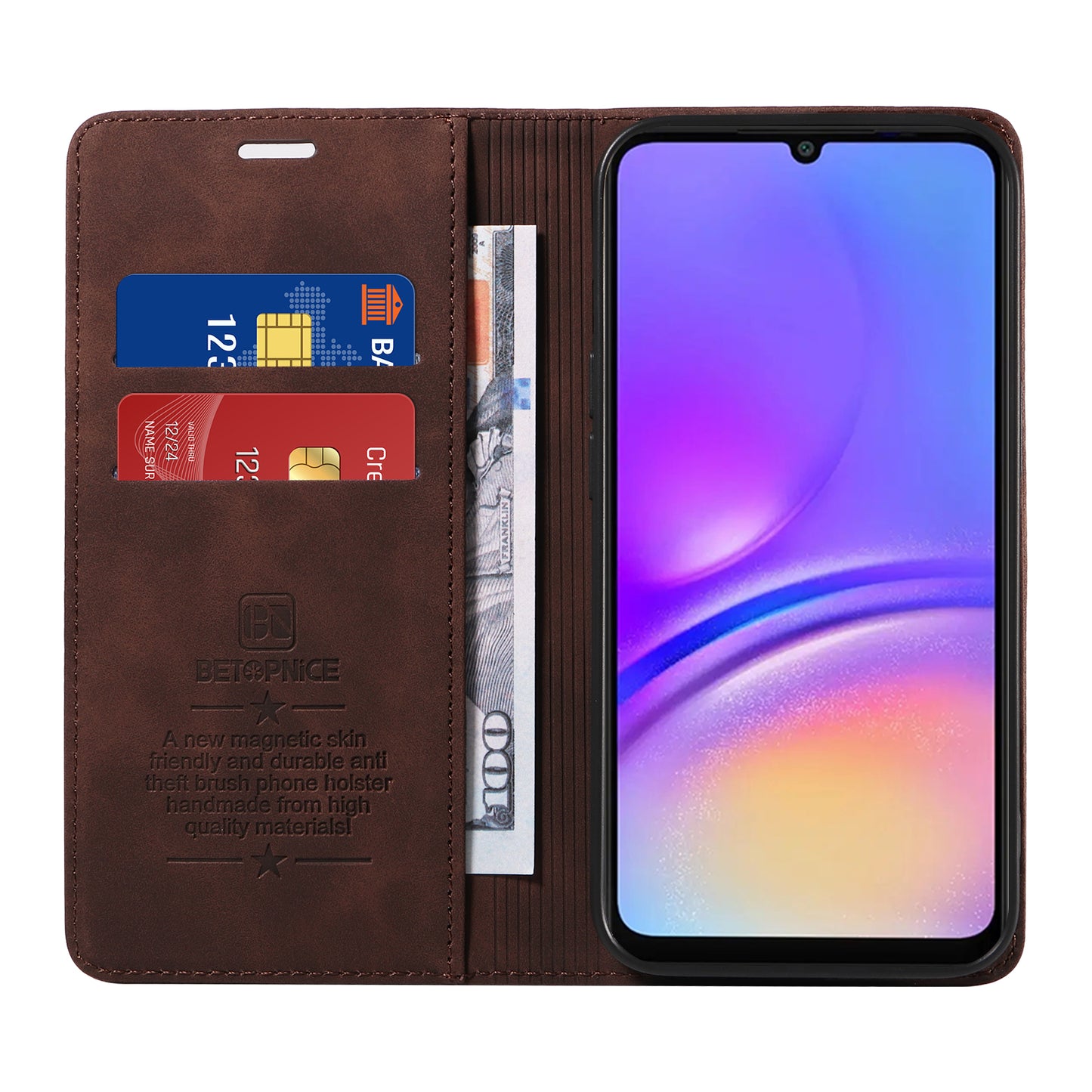 BETOPNICE 003 For Samsung Galaxy A06 Wallet Case Leather Phone Cover with Stand - Brown
