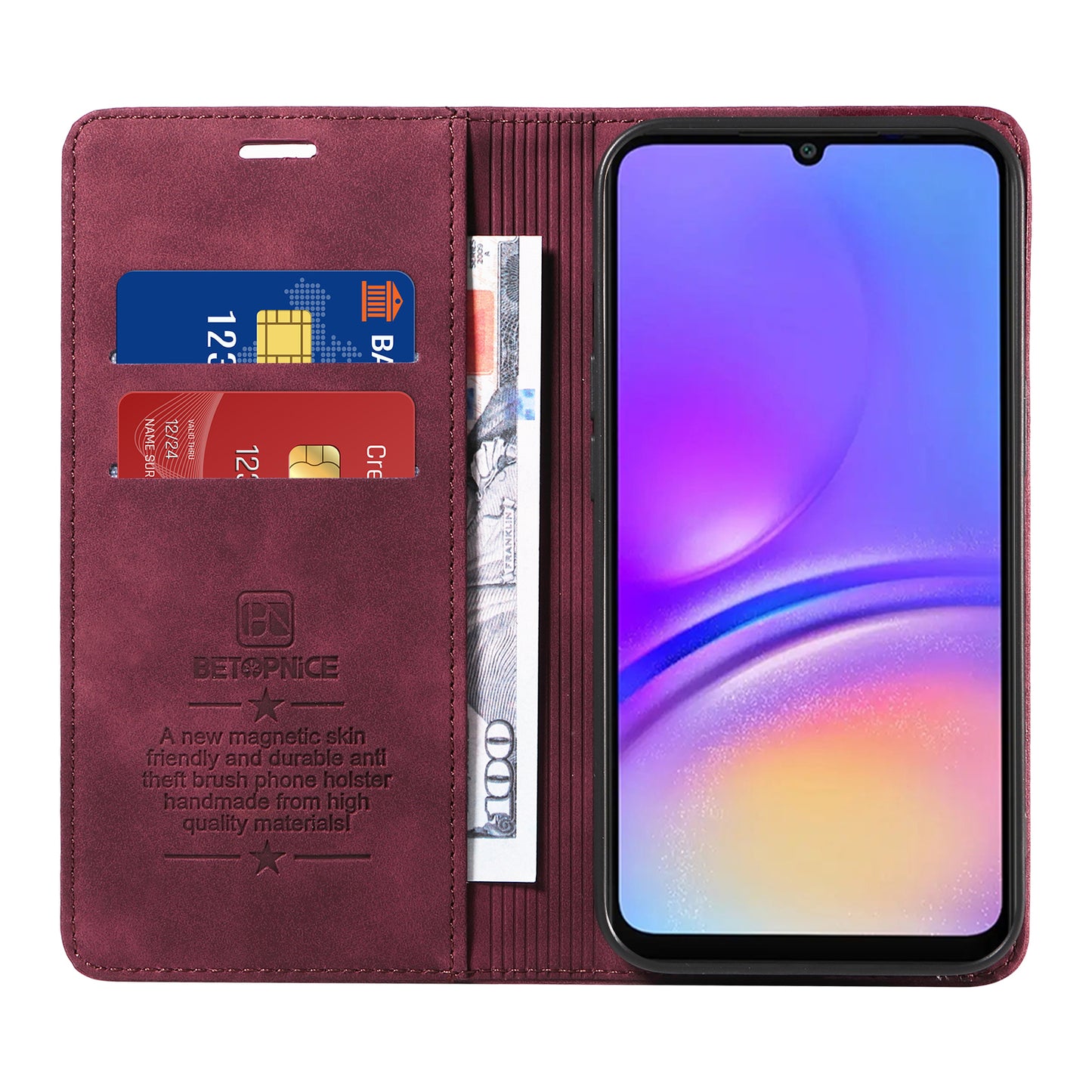 BETOPNICE 003 For Samsung Galaxy A06 Wallet Case Leather Phone Cover with Stand - Red