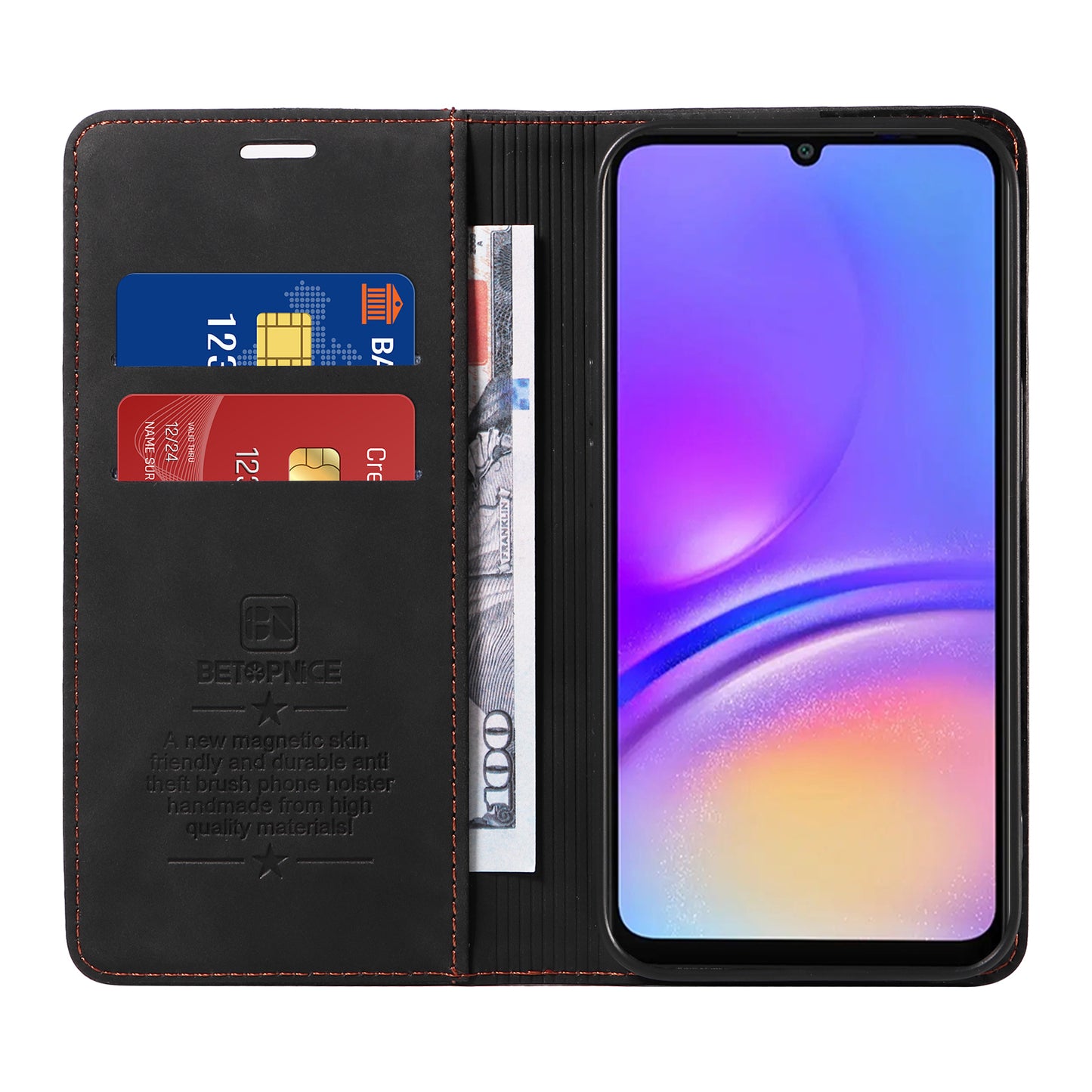 BETOPNICE 003 For Samsung Galaxy A06 Wallet Case Leather Phone Cover with Stand - Black