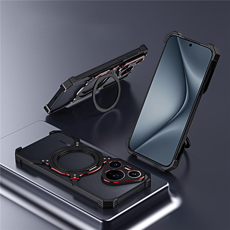 For Huawei Pura 70 Magnetic Case Kickstand Metal Bumper Phone Cover - Silver / Silver
