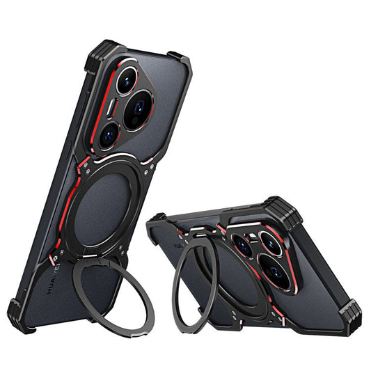 For Huawei Pura 70 Magnetic Case Kickstand Metal Bumper Phone Cover - Black / Red