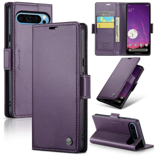 CASEME 023 Series For Google Pixel 9 Pro XL Case RFID Blocking Glossy Stand Phone Cover - Purple