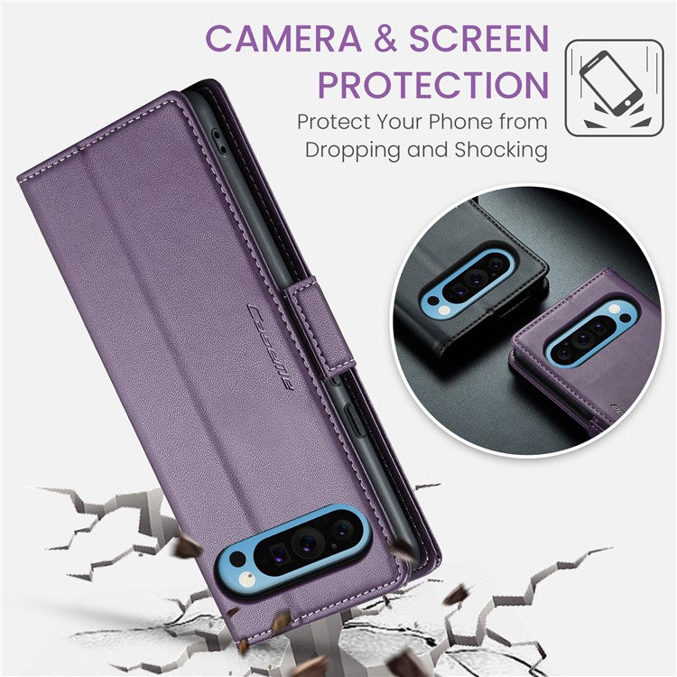 CASEME 023 Series For Google Pixel 9 Pro XL Case RFID Blocking Glossy Stand Phone Cover - Purple