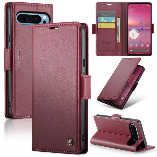 CASEME 023 Series For Google Pixel 9 Pro XL Case RFID Blocking Glossy Stand Phone Cover - Red