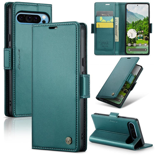 CASEME 023 Series For Google Pixel 9 Pro XL Case RFID Blocking Glossy Stand Phone Cover - Green