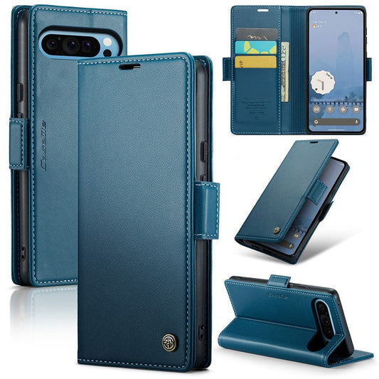 CASEME 023 Series For Google Pixel 9 Pro XL Case RFID Blocking Glossy Stand Phone Cover - Blue