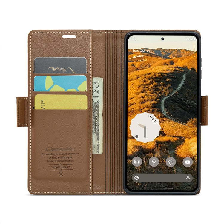 CASEME 023 Series For Google Pixel 9 Pro XL Case RFID Blocking Glossy Stand Phone Cover - Brown