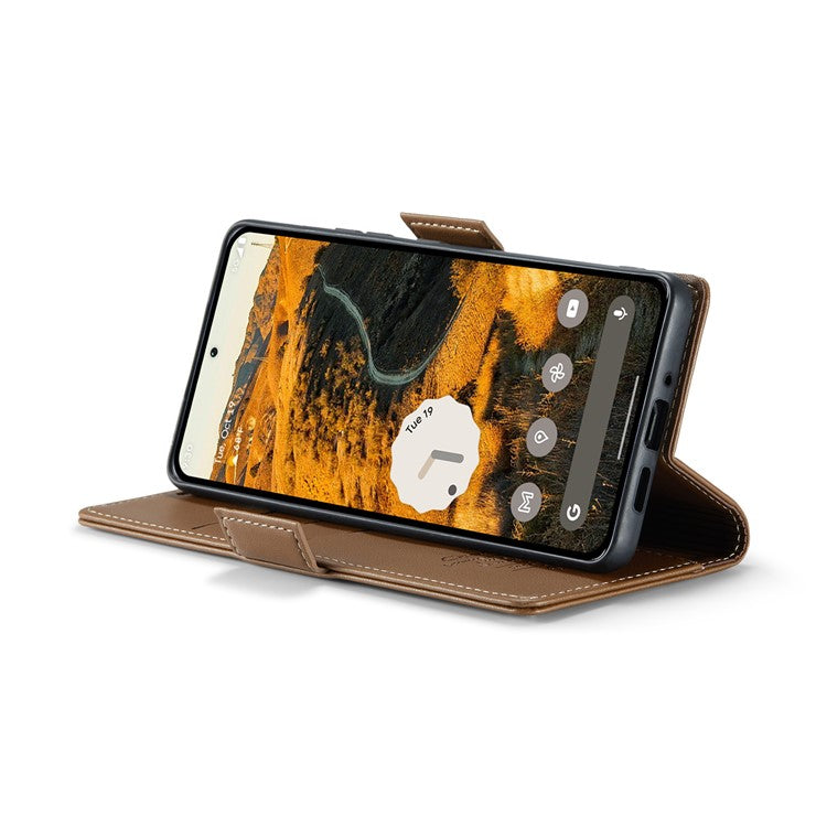 CASEME 023 Series For Google Pixel 9 Pro XL Case RFID Blocking Glossy Stand Phone Cover - Brown