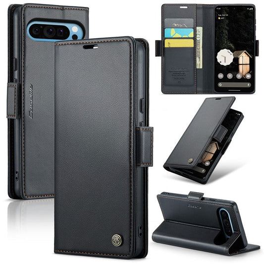 CASEME 023 Series For Google Pixel 9 Pro XL Case RFID Blocking Glossy Stand Phone Cover - Black