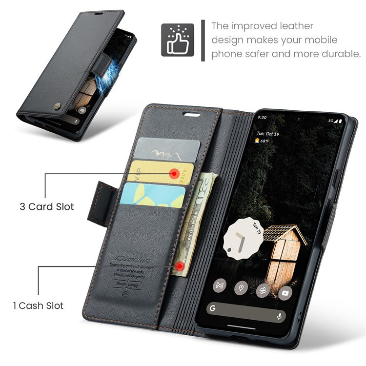 CASEME 023 Series For Google Pixel 9 Pro XL Case RFID Blocking Glossy Stand Phone Cover - Black