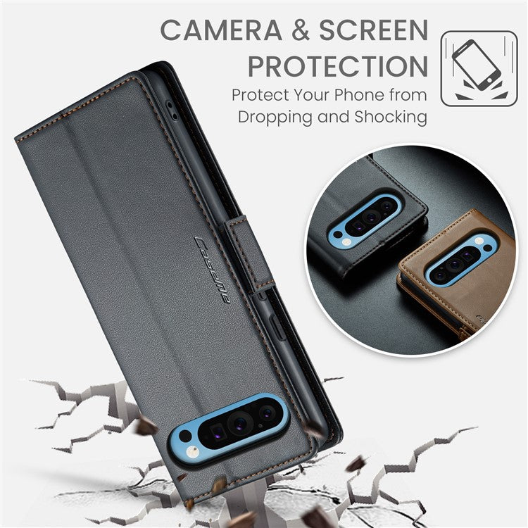 CASEME 023 Series For Google Pixel 9 Pro XL Case RFID Blocking Glossy Stand Phone Cover - Black